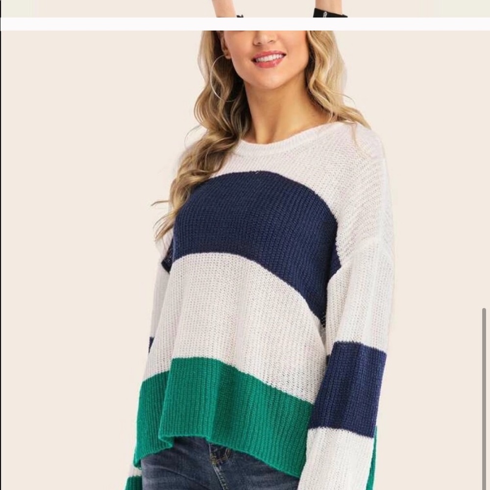 JUST IN ‼️NAVY IVORY GREEN SOFT SWEATER- Sweater - Picture 6 of 8